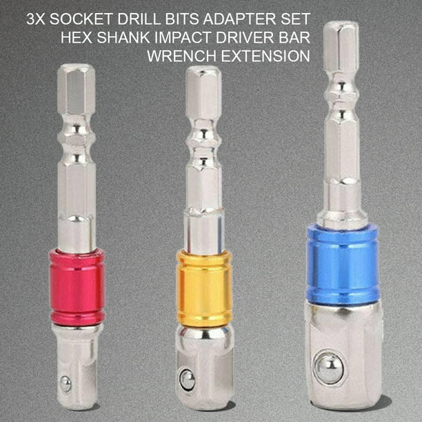 3X Hex Drill Bit Socket Adapter Drive Electric Impact Driver Kit 1/4" 3/8" 1/2" 